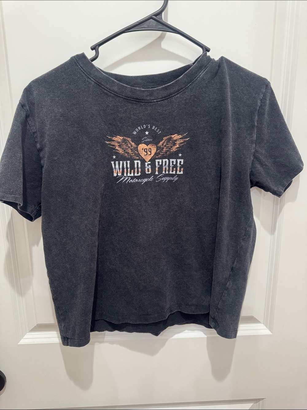 Hollister Black 'Wild & Free' Short Sleeve Tee with Orange Accent